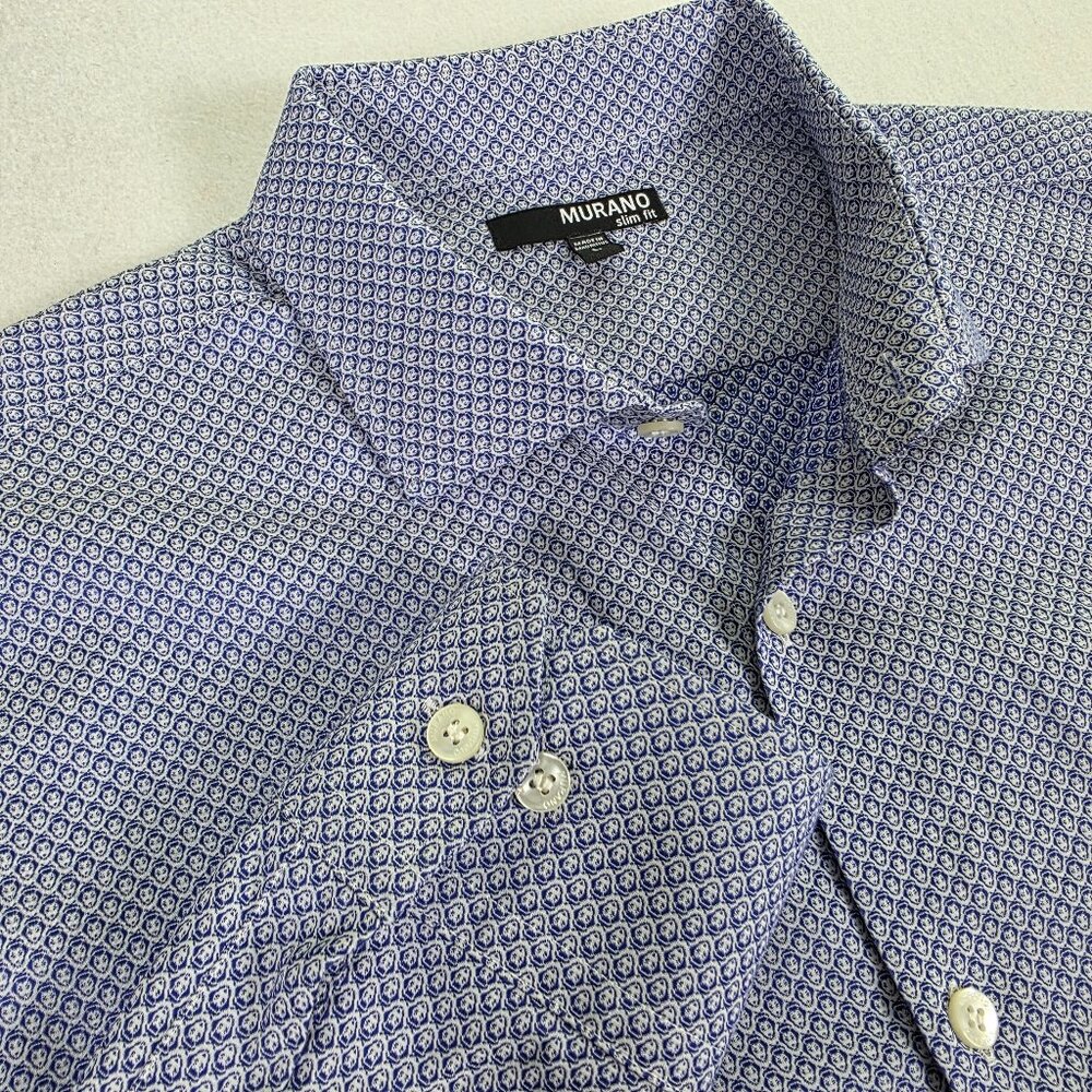 Murano L Slim Fit Blue Geisha Face Button Down‎ Dress Shirt